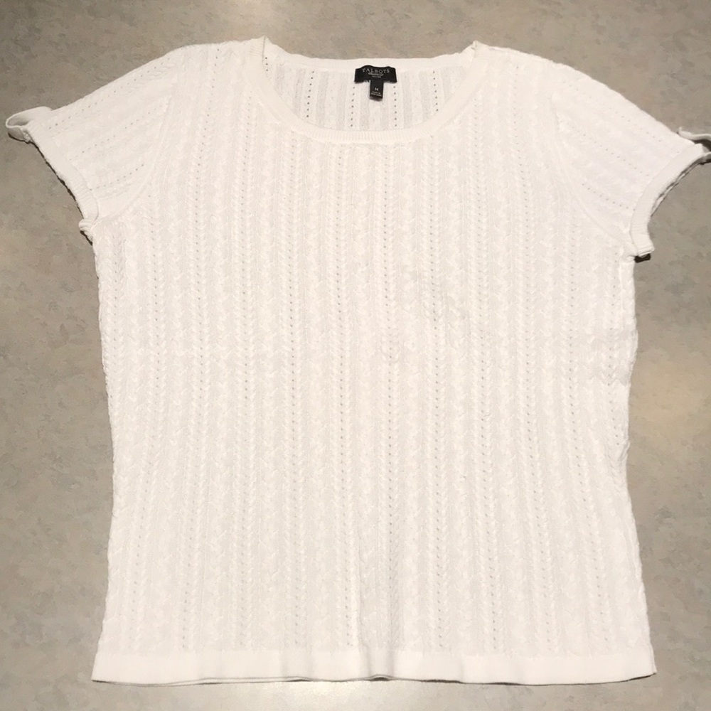 Talbots white cable knit sweater Sz MP